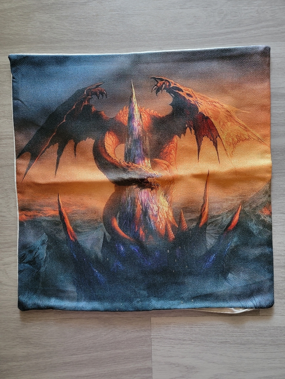 Dragon Fantasy Art Print Pillow Cover - Orange, Black, Blue